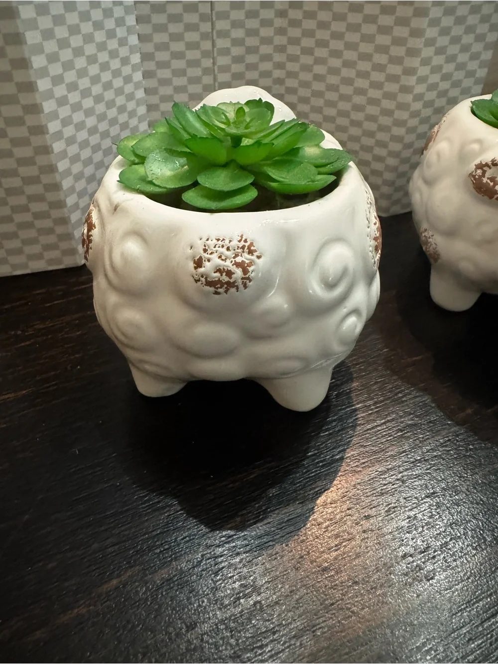 Lot of 2 Ceramic Sheep Faux Succulent Planter 5